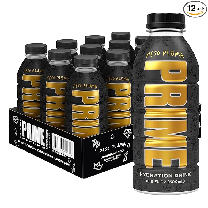 PRIME Hydration PESO PLUMA Sports Drinks Electrolyte Enhanced for Ultimate Hydration 250mg BCAAs B Vitamins Antioxidants Low Sugar 16.9 Fl Oz 12 Pack