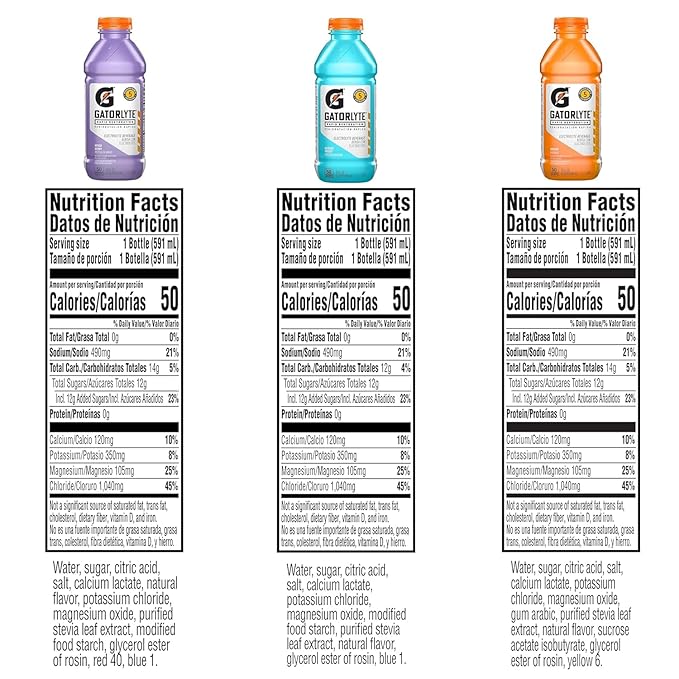 Gatorlyte Rapid Rehydration Electrolyte Drink 3 Flavor Variety Pack 2.0 Specialized Blend of 5 Electrolytes Lower Sugar No Artificial Sweeteners No Artificial Flavors 20 fl oz Bottles (12 Pack)
