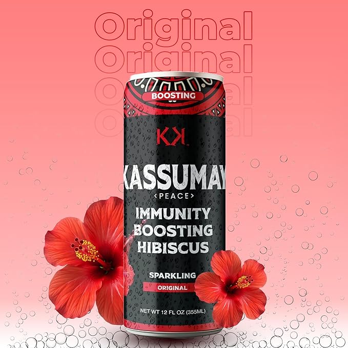 Kassumay Original Sparkling Hibiscus Drink – Premium Plant-Based Wellness Beverage | Immunity Boosting | Antioxidant-Rich | Low Sugar | No Added Sugar| 12 Pack – 12 fl oz Cans