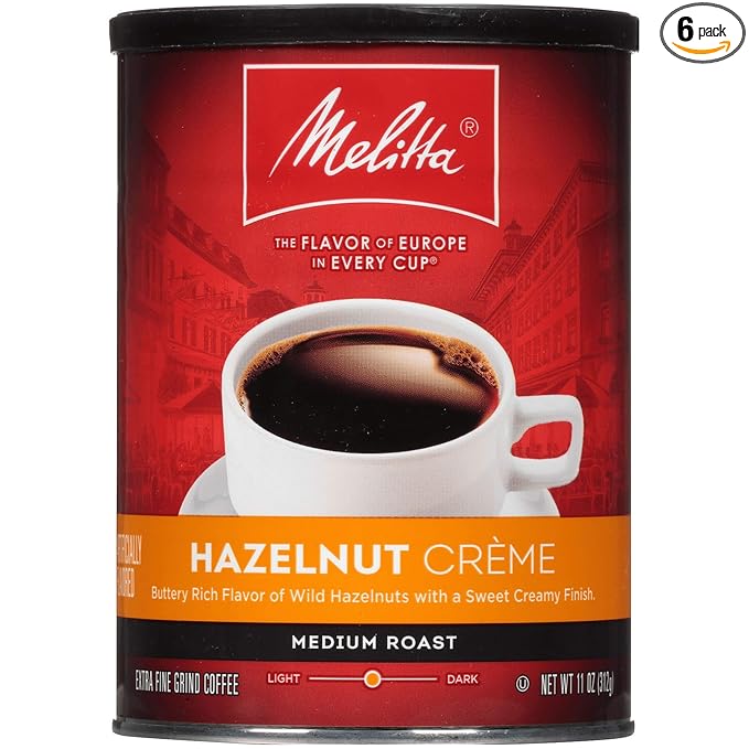 Melitta Hazelnut Crème Flavored Coffee Medium Roast Extra Fine Grind 11 Ounce Can (Pack of 6)
