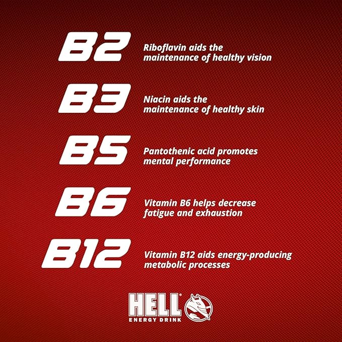 HELL BLACK CHERRY Energy Drink | 32 mg/100 ml Caffeine | Vitamins B3 B5 B6 B12 | No Preservatives | Environmentally Friendly Packaging | 24 x 250ml | Compatible with HELL Energy