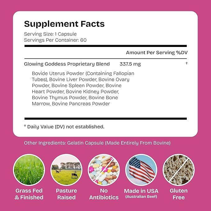 Female-Optimized Beef Organ Superfood (Beef Ovary Uterus Liver Kidney Heart &amp 6 More) - 100% Grass Fed &amp Finished Pasture Raised Cattle 3rd Party Tested - Nourish Your Inner Glow