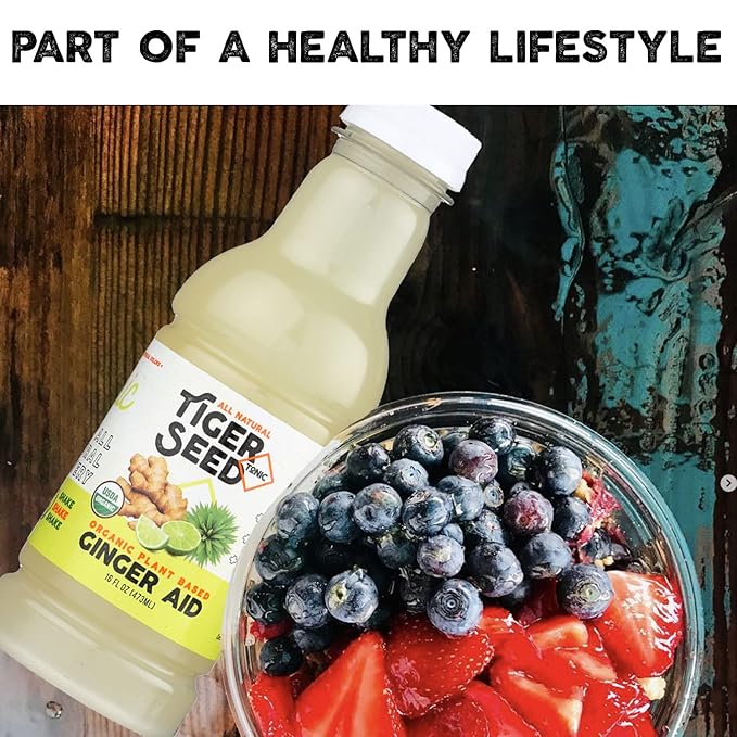 Ginger Aid - Tiger Seed - Plant Based Immunity and Recovery Support - 16 FL OZ Bottles (Pack of 9) Ginger Lime Juice and Agave -Organic Vegan Kosher