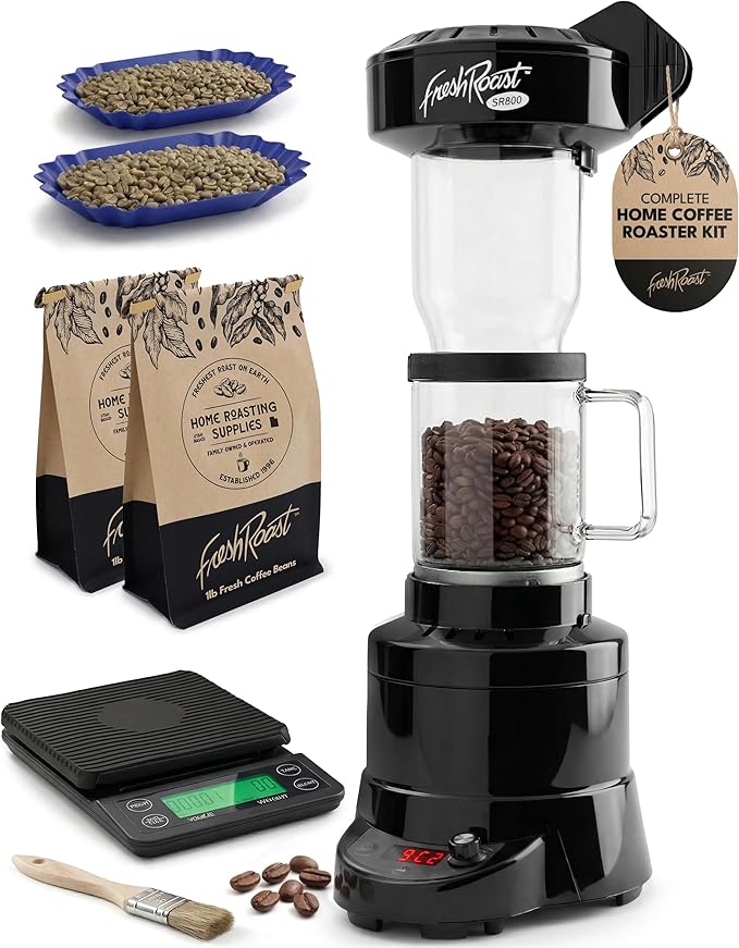 Coffee Roaster Bundle SR800 Glass Extension Tube Pour Over DIgital Scale (2lbs) Sample Pack of Green Beans (2-Pack) Sample Trays Chaff Brush