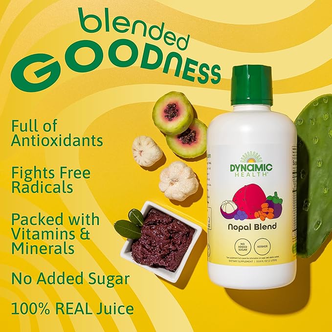 Dynamic Health Nopal Blend Juice with Acai Certified Organic Mangosteen and Seabuckthorn Natural Antioxidants Omegas Vitamins and Amino Acids Vegetarian Gluten-Free 33.8oz