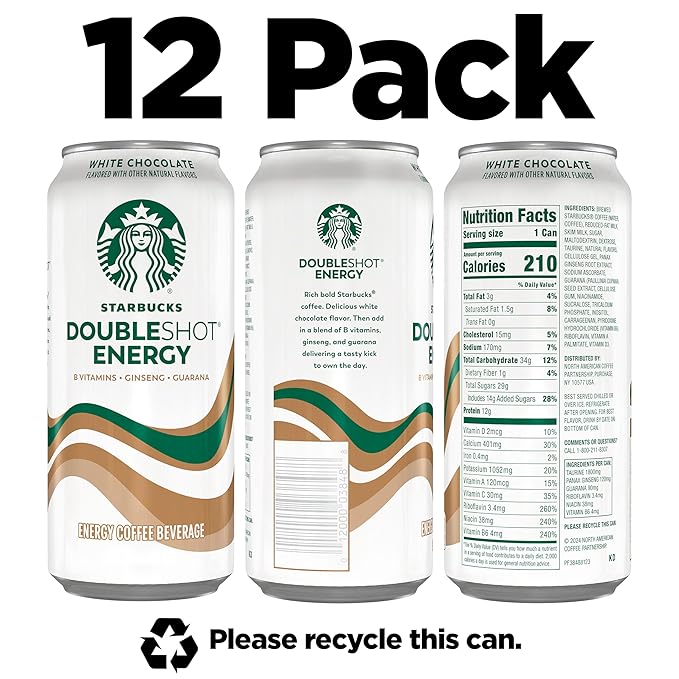 Starbucks Doubleshot Energy Drink Coffee BeverageWhite ChocolateIced Coffee15 fl oz Cans(Pack of 24)
