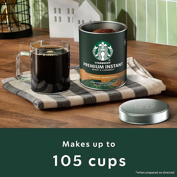 Starbucks Premium Instant CoffeeStarbucks Blonde Roast CoffeeArabica Beans3.17 oz Tins(Pack of 6)