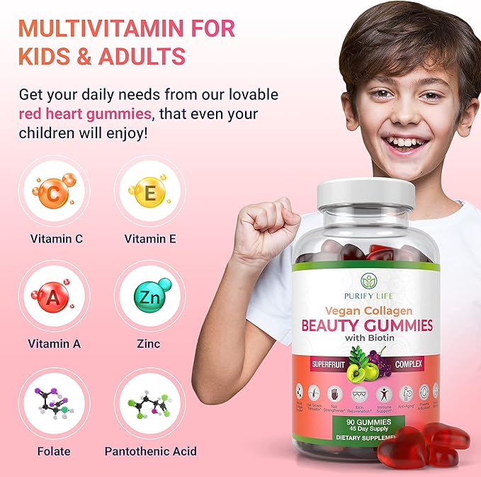 Vegan Collagen Gummies with Biotin Vitamins for Hair Skin and Nails Health (90 Chews) Collagen Support Superfruit Complex with Resveratrol Vitamin A E C - Replace Capsules Pills