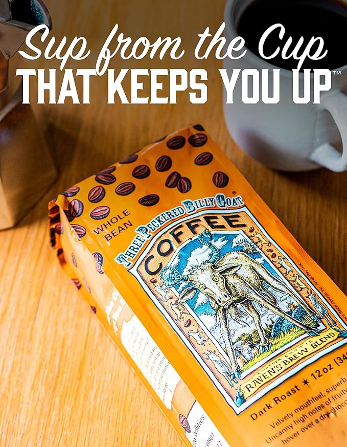 Raven's Brew Coffee High Caffeine Coffee Dark Roast Whole Bean – Three Peckered Billy Goat 2lb