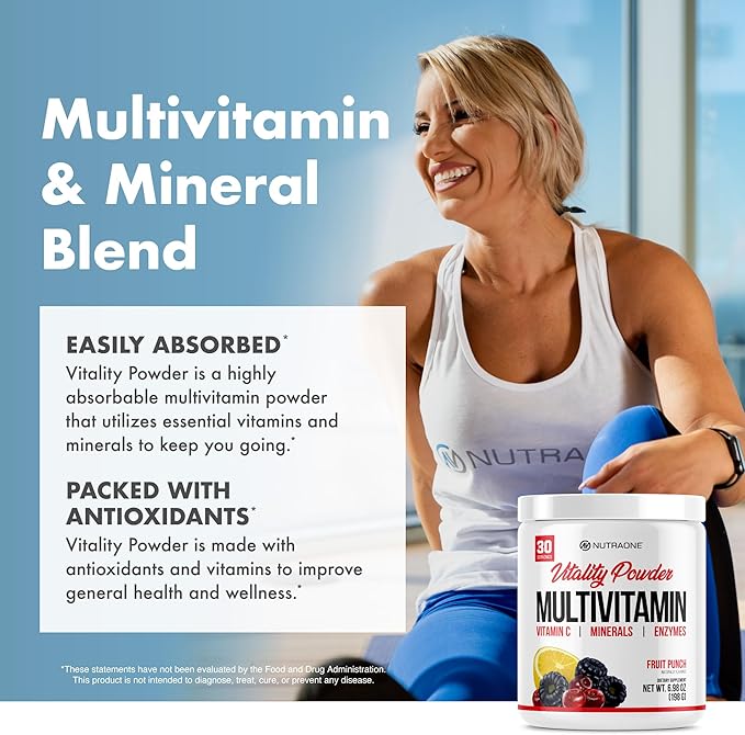 NutraOne Vitality Vitamin Powder Powdered Vitamin and Mineral Supplement (Fruit Punch - 30 Servings)