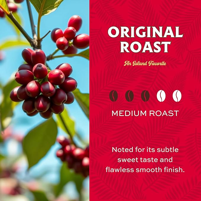 Lion Coffee 24K Gold Roast 100% Kona Whole Bean Coffee Medium-Light Roast A Taste of Aloha - 7 Ounce Bag