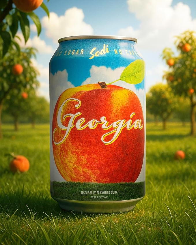 Sodi | Better For You Sparkling Soda Pop | Georgia | Zero Sugar | Zero Caffeine | Zero Colors or Dyes | Gluten Free | Naturally Flavored | 12fl oz Pack of 12 (12pk Georgia)