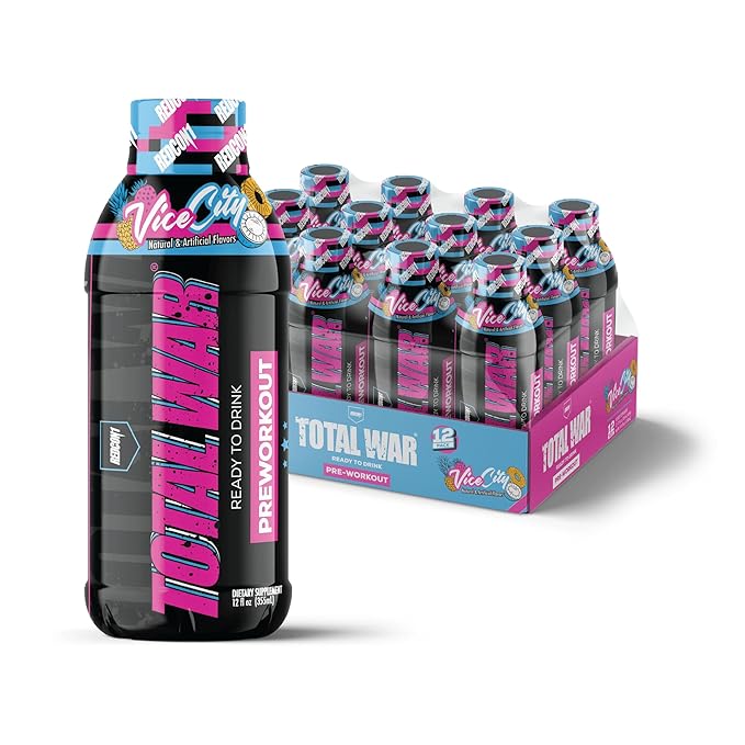 REDCON1 Total War Ready to Drink Preworkout Vice City - 350mg of Fast Acting RTD Caffeine - Beta Alanine + Citrulline Malate for Increased Pump - Keto Friendly Workout Drink (12 Servings)