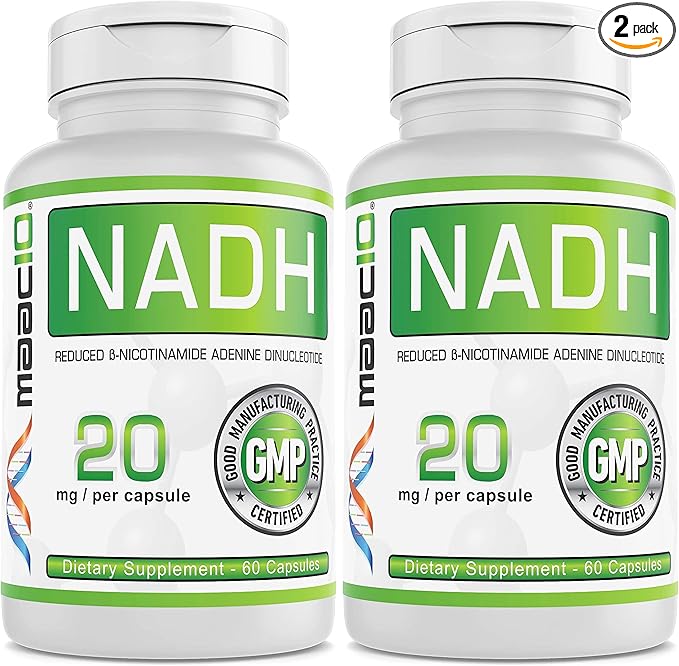 MAAC10 NADH Supplement 20mg Each 60 Capsules for Energy Fatigue Mental Focus &amp NAD+ Longevity Support | Pharmaceutical Grade 99% Pure NADH (Pack of 2)