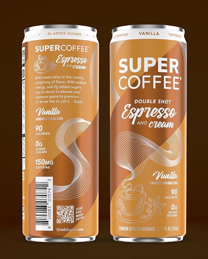 SUPER COFFEE Espresso Iced Keto Coffee (0g Added Sugar 90 Calories) [Vanilla] 11 Fl Oz 12 Pack | Smart Coffee Drink - SoyFree GlutenFree