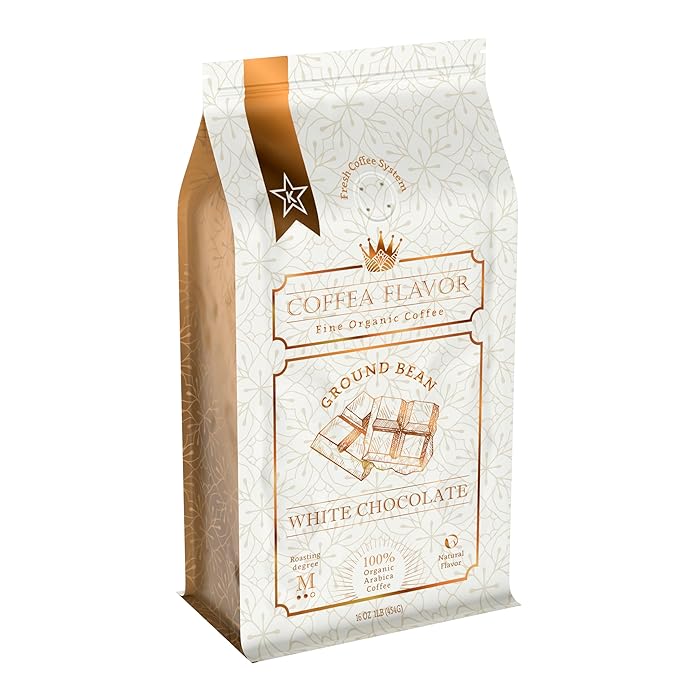 White Chocolate Flavored Ground Coffee – Medium Roast 100% Arabica Single Origin Organic – Naturally Flavored No Artificial Sweeteners – by Coffea Flavor