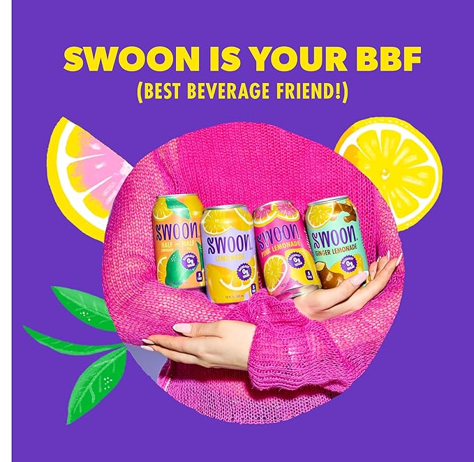 Swoon Ginger Lemonade - Sugar Free Lemonade Low Carb Keto &amp Paleo-Friendly Gluten-Free - Zero Sugar Drinks Made with 100% Lemon Juice Concentrate &amp Sweetened by Monk Fruit 12 Fl oz (Pack o