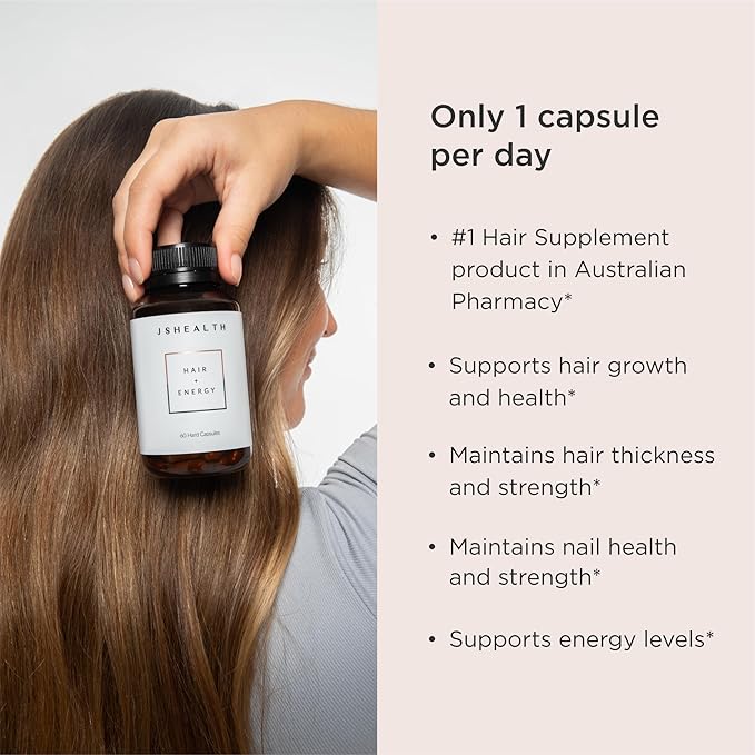 JSHealth Vitamins Hair and Energy Formula - Hair &amp Scalp Support Supplement with Iodine and Zinc - 30 Capsules
