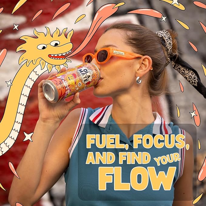 Yerba Mate Energy Drink - Low Sugar Sparkling Tea Cans with Ashwagandha Lion’s Mane USDA Organic Clean Energy Drink with 150mg Natural Caffeine Ola Mate Grapefruit Ginger