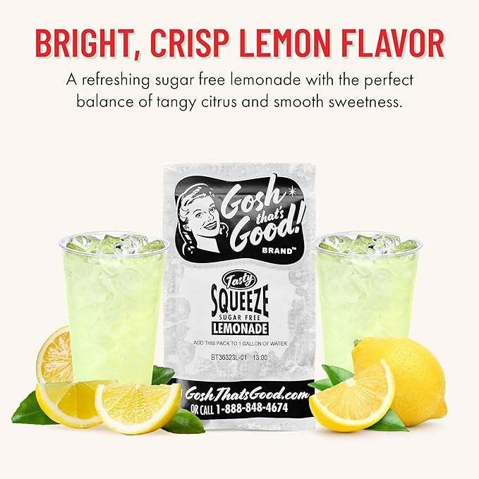 Tasty Squeeze Sugar-Free Lemonade Drink Mix Packets – 12 Count – Tangy Citrus Flavor Powder for Gallon Pitchers – Low-Calorie Easy-to-Mix Ideal for Hydration Summer Refreshments and Bulk Beverage