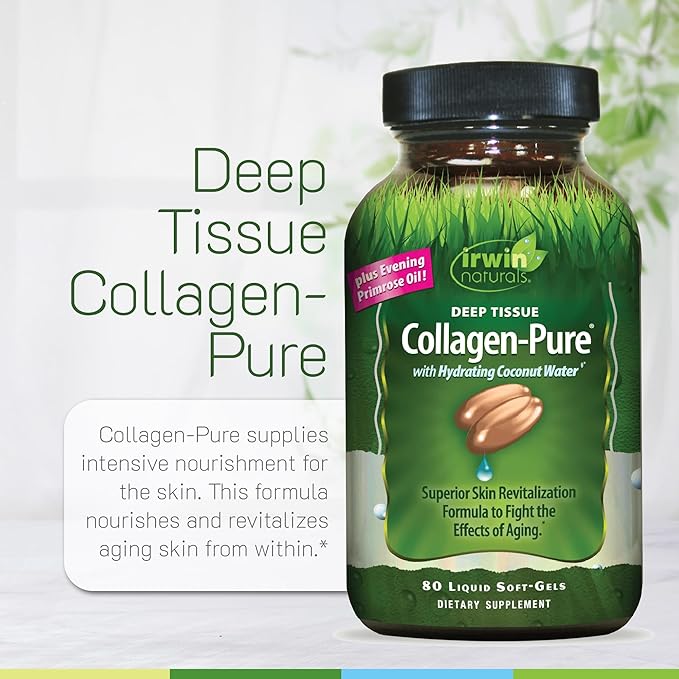Irwin Naturals Deep Tissue Collagen-Pure – 80 Liquid Soft-Gels – Advanced Hydrolyzed Collagen + Joint &amp Skin Nourishment - 2 Pack