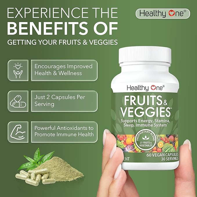 Fruits &amp Veggies Formula - 27 Premium Whole Foods - Organic Ingredients - Equals 3 Servings of Fruits &amp Vegetables - Improve Energy Focus &amp Immune Function - Fiber - Antioxidants - 120ct