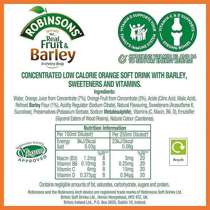 Robinson's Orange Barley Water 28.7-Ounce (Pack of 4) by Robinsons