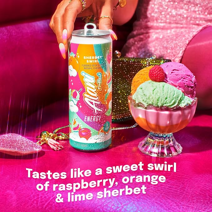 Alani Nu SHERBET SWIRL Sugar Free Low Calorie Energy Drinks 200mg Caffeine Biotin B Vitamins Zero Sugar 10 Calories 12 Fl Oz Cans 12 Pack