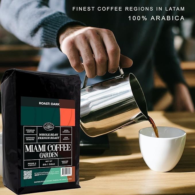 Miami Coffee Garden French Dark Roast Whole Beans Fresh Roasted Coffee 100% Arabica Whole Bean Coffee Espresso Beans 2 Lb