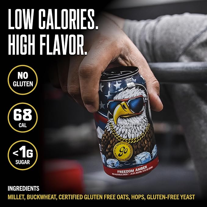 Go Brewing - Freedom West Coast Pale Amber and Hazy IPA Non-Alcoholic Craft Beer - Small Batch Brew with Classic Ingredients - Low-Calorie &amp Crafted Without Gluten - Bold Balanced Taste (12 Oz