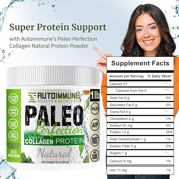 Paleo Perfection Natural Grass Fed Beef Collagen Protein Powder for Men &amp Women w/ Apple Fiber Carrot Broccoli - 300g Paleo Keto SCD AIP Protein Powder &amp Superfood Blend - Unflavored Uns