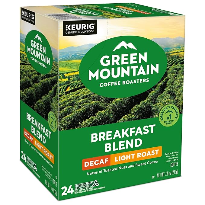 Green Mountain Coffee Roasters Breakfast Blend Decaf Coffee Keurig Single Serve K-Cup pods Light Roast 96 Count