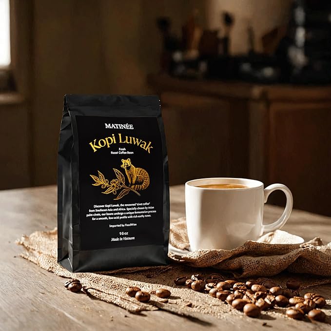 MATINÉE Wild Kopi Luwak Coffee Beans Medium Roast Whole Bean Coffee Sustainably Sourced From Vietnam 16oz / 454 Grams