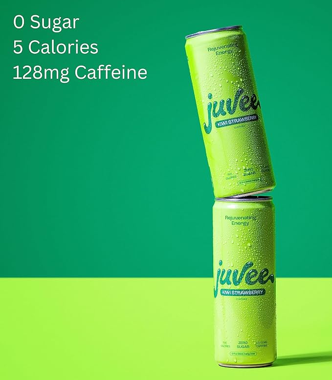 Kiwi Strawberry &amp Watermelon Lime Juvee Rejuvenating Energy Drink – 12 oz Cans Pack of 24 – Sugar Free 128mg Natural Caffeine per Can Low Calorie Clean Energy &amp Focus Support Zero Sugar