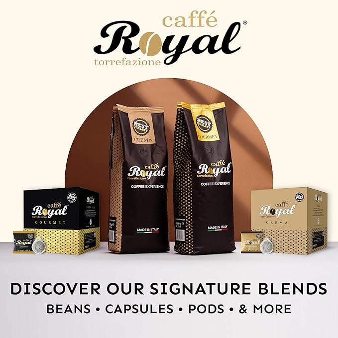 Royal Caffé Italian Coffee Beans – Crema Medium Dark Roast 50% Arabica Robusta Blend Hazelnut Notes Whole Bean Freshly Roasted Gourmet Coffee 2.2 Pounds (1000 Grams) Made in Italy