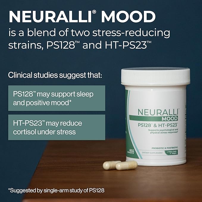 Bened Life Neuralli Mood with PS128 for Stress Relief &amp Recovery via The Gut-Brain Axis (90-Day Supply) Ages 18+ - 3 Bottles (180 Capsules)