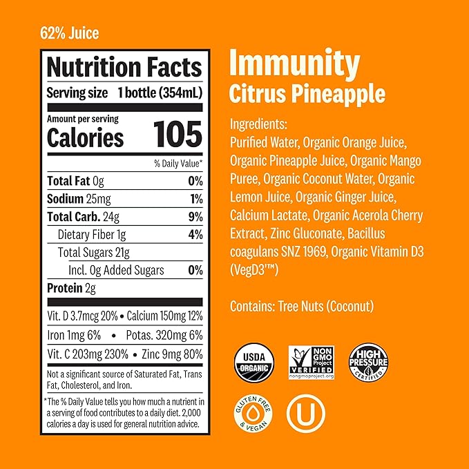 Suja Organic Juice Variety Pack | 6 Mighty Dozen 6 Ginger Love and 6 Citrus Immunity | Plant-Based &amp Gluten-Free (12 fl oz Pack of 18 total)