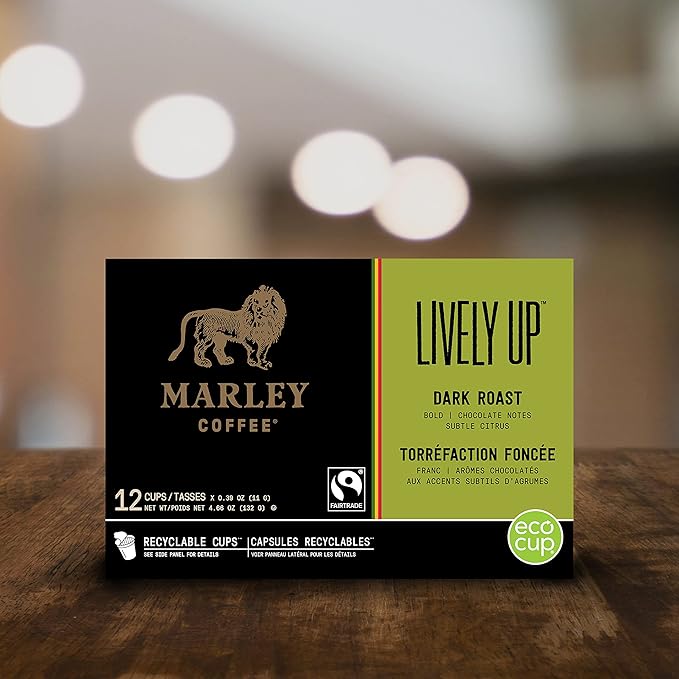 Marley Coffee Lively Up Fairtrade Certified Dark Roast Coffee Keurig K-Cup Brewer Compatible Pods 12 Count (Pack of 6)