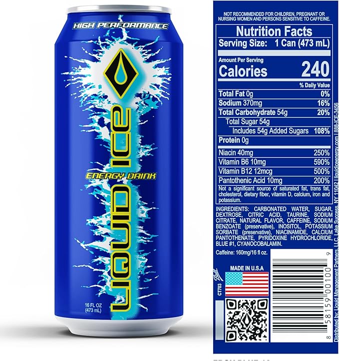Liquid Ice Energy Drink - Arctic Berry (16 Fl Oz 12 Count)