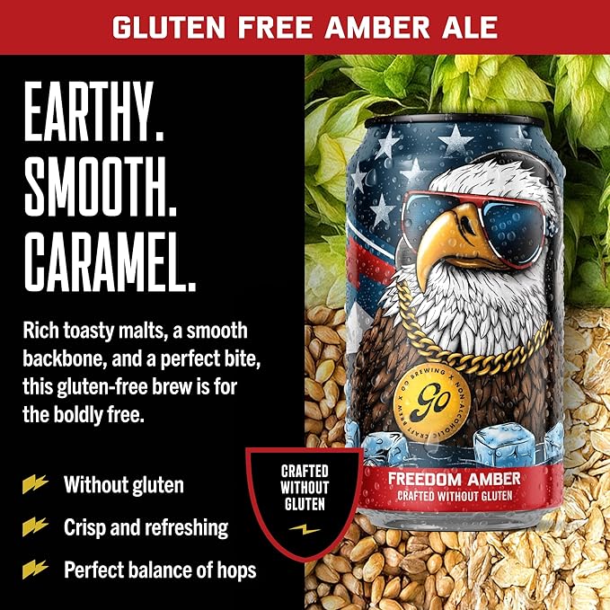 Go Brewing - Freedom West Coast Pale Amber and Hazy IPA Non-Alcoholic Craft Beer - Small Batch Brew with Classic Ingredients - Low-Calorie &amp Crafted Without Gluten - Bold Balanced Taste (12 Oz
