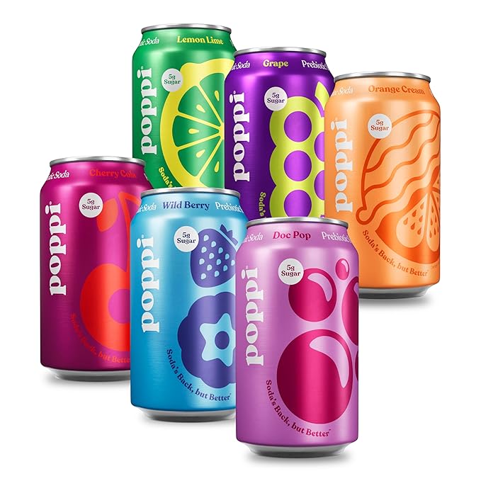 Poppi Sparkling Prebiotic Soda Beverage with Apple Cider Vinegar Seltzer Water and Fruit Juice Crowd Pleasers Variety Pack 12 Fl Oz Pack of 12 Packaging May Vary