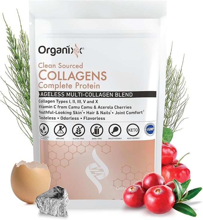 Organixx Clean Sourced Collagens (30 Serv) &amp Multi-Vita-Maxx (90 Caps) Bundle Protein w/Vitamin C &amp Zinc Plus USDA Organic Whole Food Multivitamin Supports Hair Joints &amp Daily Energy G
