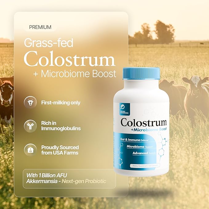 Colostrum Capsules | Grass-Fed Bovine Colostrum with Akkermansia Probiotic 1B AFU | Microbiome &amp Gut Support | High IgG Advanced Formula | 120 Capsules