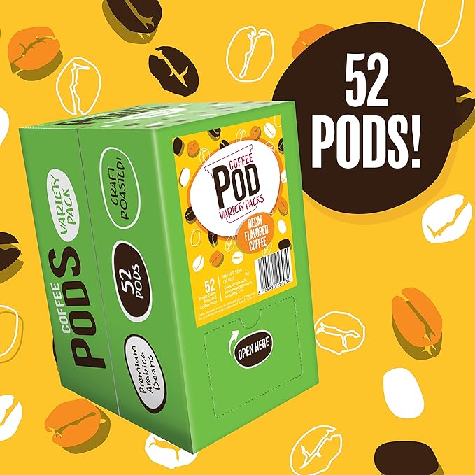Coffee Pod Variety Packs Sampler Compatible with K Cup Brewers Including 2.0 (Flavored Decaf Variety 52 Count (Pack of 1))