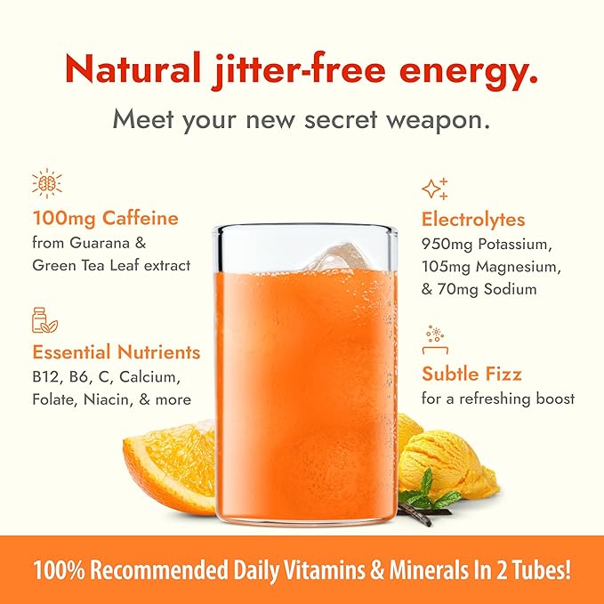 Zipfizz Daily Energy Drink Powder Orange Cream 20 Pack | 3-in-1 Sustained Energy Rapid Hydration and Essential Vitamins | Sugar-Free | Electrolyte Powder | Contains Vitamin B-12 &amp Antioxidants