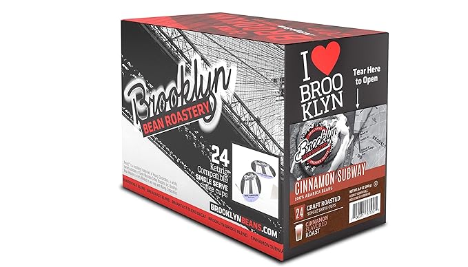 Brooklyn Beans Flavored Coffee Pods Compatible with K Cup Brewers Including 2.0 Cinnamon Subway 24 Count