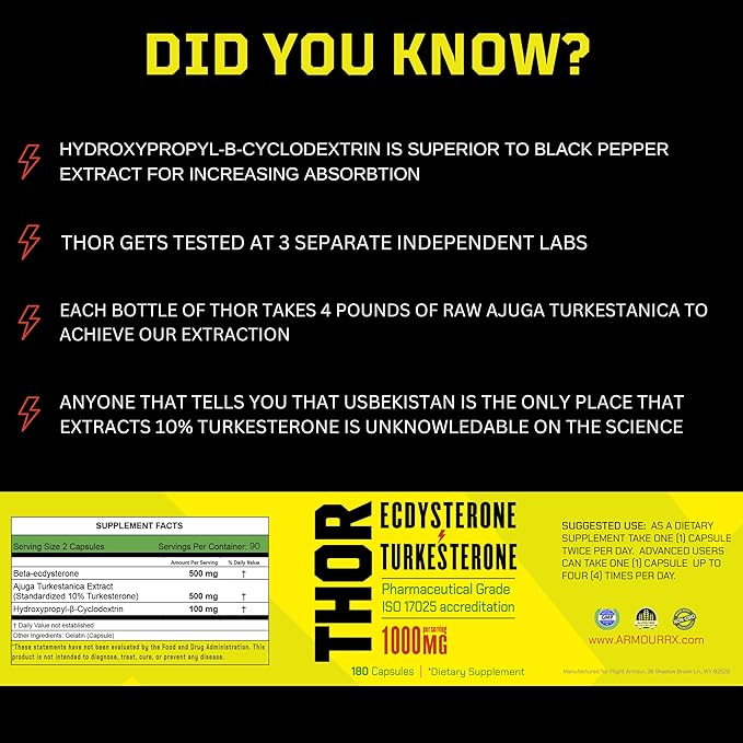 Turkesterone + Ecdysterone | Anabolic Supplement (3 Months - 180 Caps) Olympic Grade Testing - ISO 17025 Certification |1000mg - 98%-95% Purity with Lab Synthesized Cyclodextrin | Beta Ecdisterona