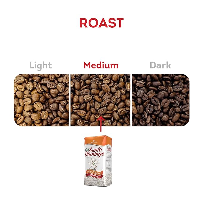 Café Santo Domingo Caracolillo 16 oz Bag Ground Peaberry Coffee Medium Roast - Product from the Dominican Republic (Pack of 2)