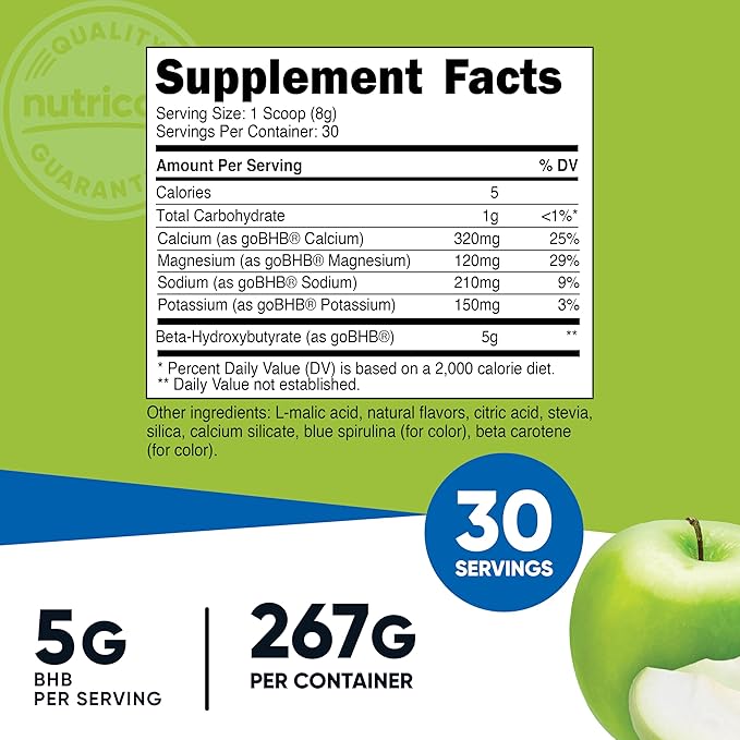 Nutricost BHB Salts Drink Mix (30 Servings Green Apple Flavored) (5G BHB Per Serving) - 0G Total Sugars Vegetarian Product