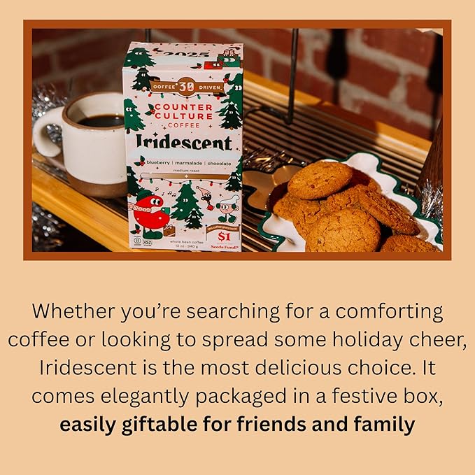 Counter Culture Coffee Iridescent Holiday Coffee Blend - Medium Light Roast Sustainably Farmed Kosher Whole Bean Coffee 12oz (2 Bags)